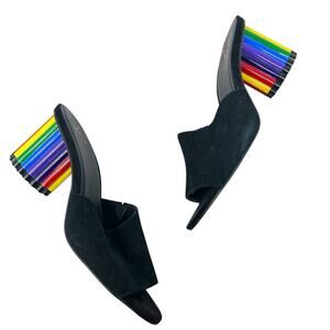 YRU Rainbow Road Slide Sandal Heels‎ Black Suede Size US 9